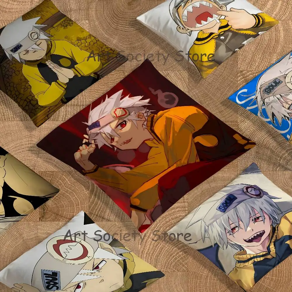 S-Soul Anime Eater Evans Art Pillow Case Square Double-Sided Printing Short Plush Sofa Cushion Cover Bedroom Bedside Pillow