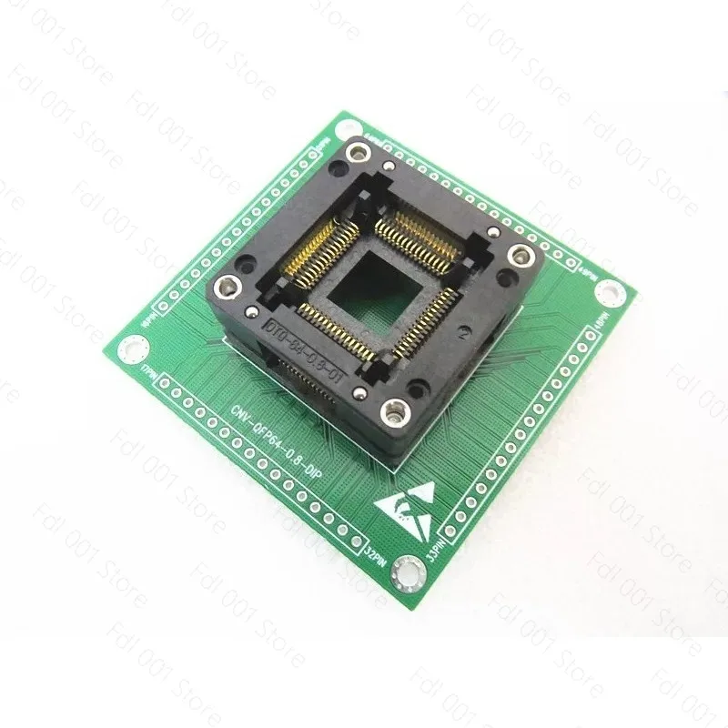 QFP64 Pitch 0.8mm IC Test Socket Adapter for ATmega128 ATmega64 Microcontroller Programming and Debugging