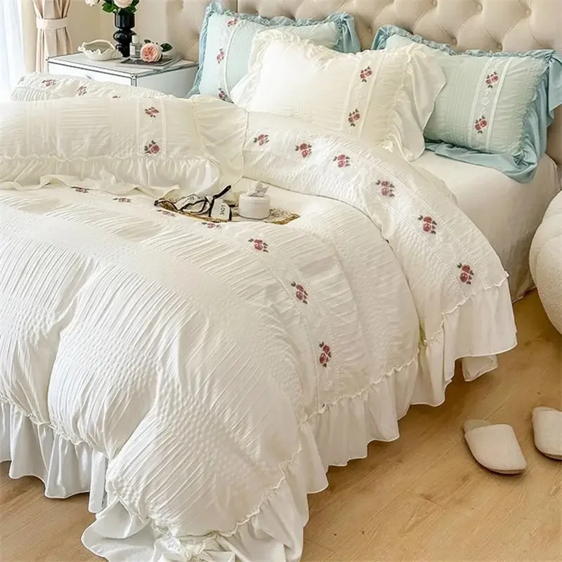 Lace Bedding Set  Girls, Princess Duvet Cover with Sheet, Soft Washed Cotton, French Romantic  Textiles, Elegant and Soft