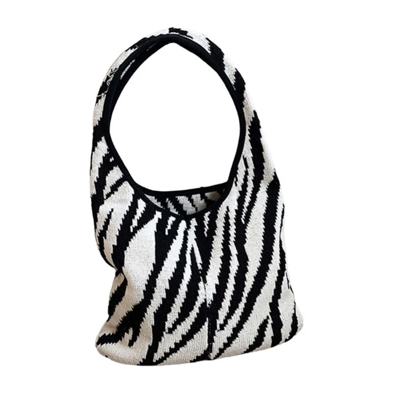 

Fashion Tote Bag Zebras Pattern Knitted Shoulder Bag Large Capacity Handbag