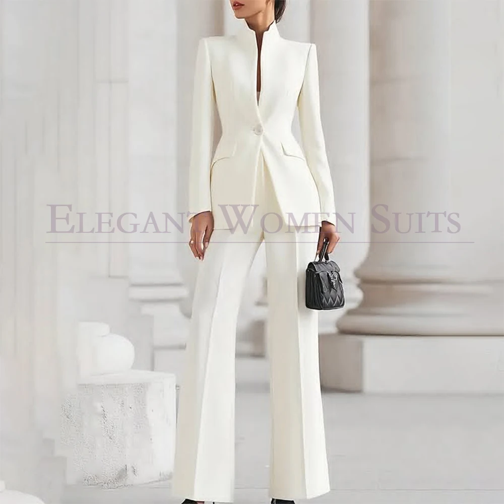 

Elegant White Suits for Women 2026 Luxury Single Breasted Stand Lapel Slim Fit Blazer Customzied 2 Piece Jacket Pants Sets