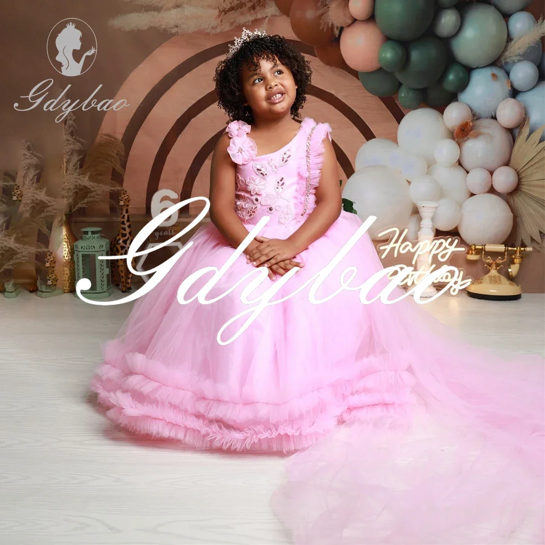 Elegant Crystals Pleat Princess Flower Girl Dress Sleeveless Floor Length Long Ball Sweep Train Formal First Communion Gown New
