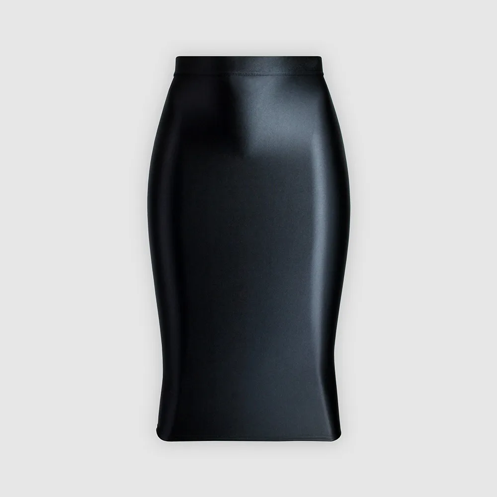 Glinsterende, meerkleurige, glanzende, sexy, figuurvormende, elastische, zijdezachte, afslankende knielange rok