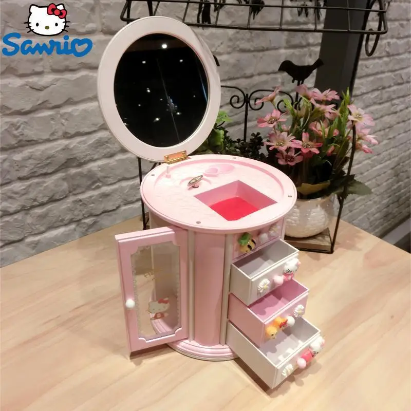 

Sanrio Hello Kitty Cartoon Children Jewelry Box Rotating Clockwork Music Box Storage Box Music Box Girl Powder Birthday Gift