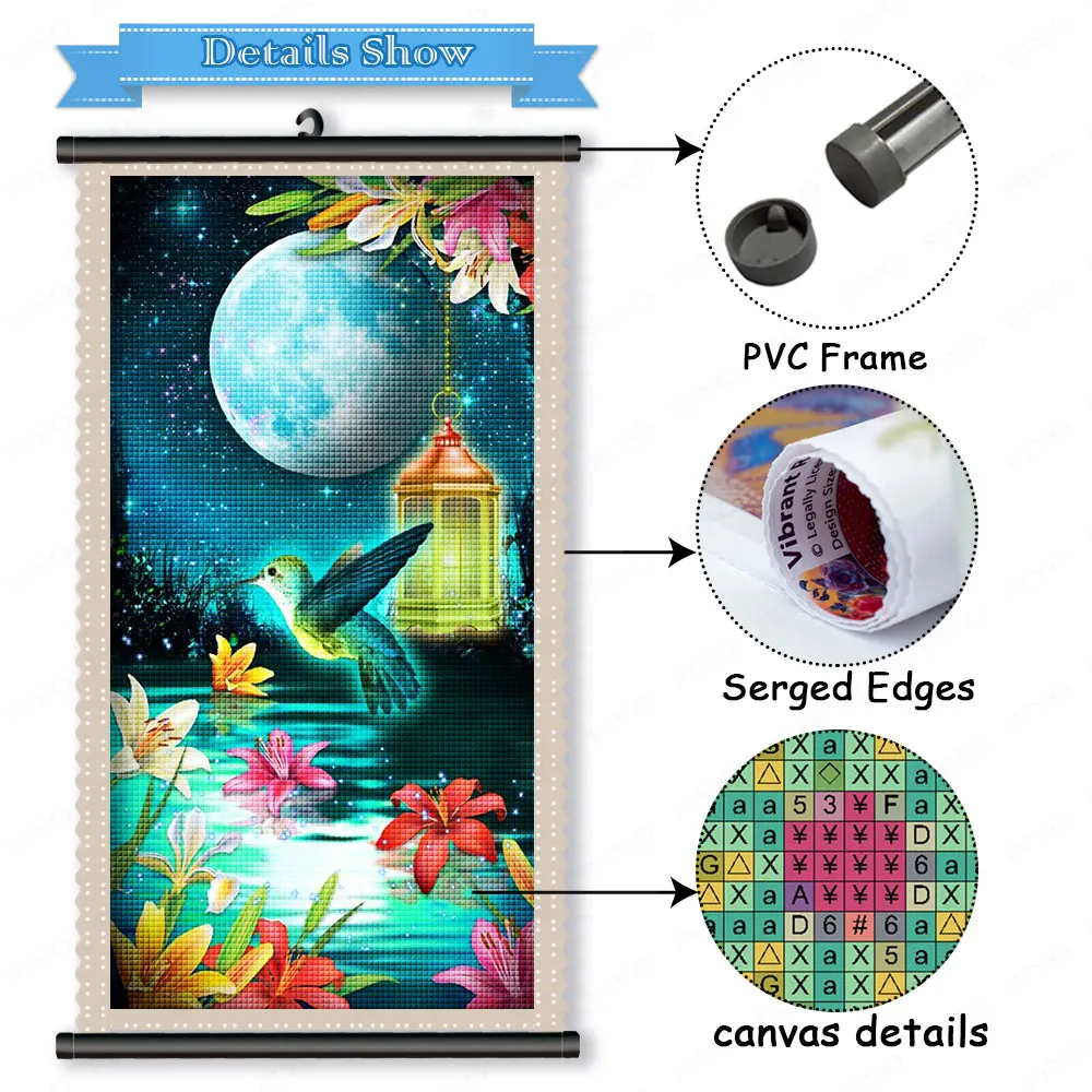 Framed Diamond Painting Moon Night Flower Landscape 5D DIY Diamond Embroidery Mosaic Art with Scroll Frame Home Decor quadros