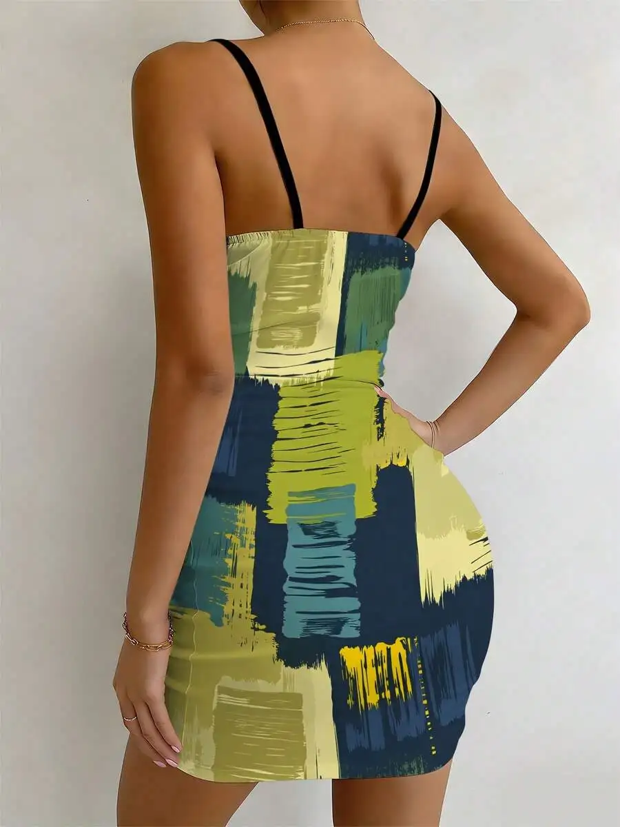 

Abstract Art Print Women Spaghetti Strap Mini Dress Summer Casual Wear