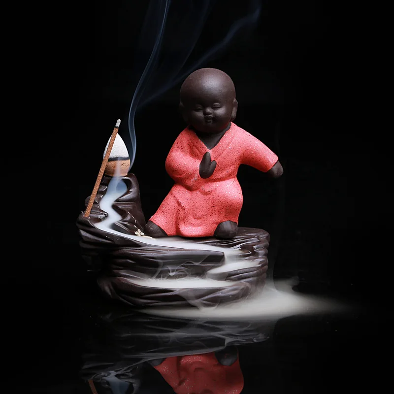 1pc,Creative Home Decor The Little Monk Censer Backflow Incense Burner Purple Clay Stick Incense Holder(Without Incense) view 5