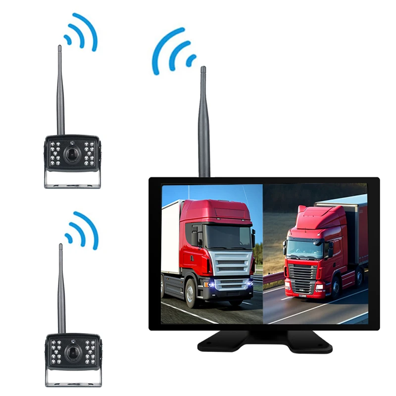 Moniteur d'écran tactile IPS sans fil de 10.1 pouces, caméra de sauvegarde étanche à 2 canaux, système BSD AI pour camions, garantie 1 an