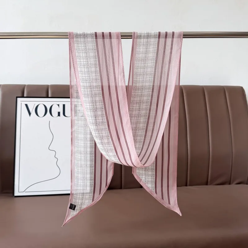 Hot-selling New Pink Little Fresh Sweet Cute Georgette Streamer Versatile Fashion Streamer Simulation Silk Long Silk Scarf