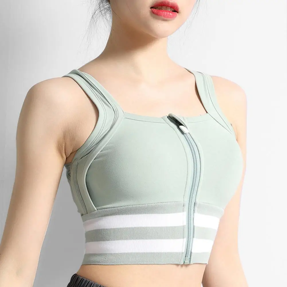 Nylon Sports Bra High Impact Front Zip Sports Bra for Women Full Coverage Support for Running Gym Yoga Workout Comfortable