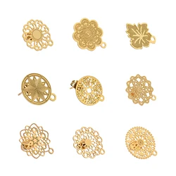 10pcs 304 Stainless Steel Hollow Flower Studs for DIY Drop Earrings Post Findings Jewelry Making Dangle Charms Connectors