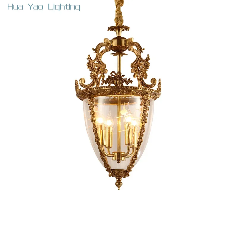 European Clear Bullet Glass Suspension Luminaire Vintage Brass Pendant Lamp Nordic Bright Pendant Lights Lantern