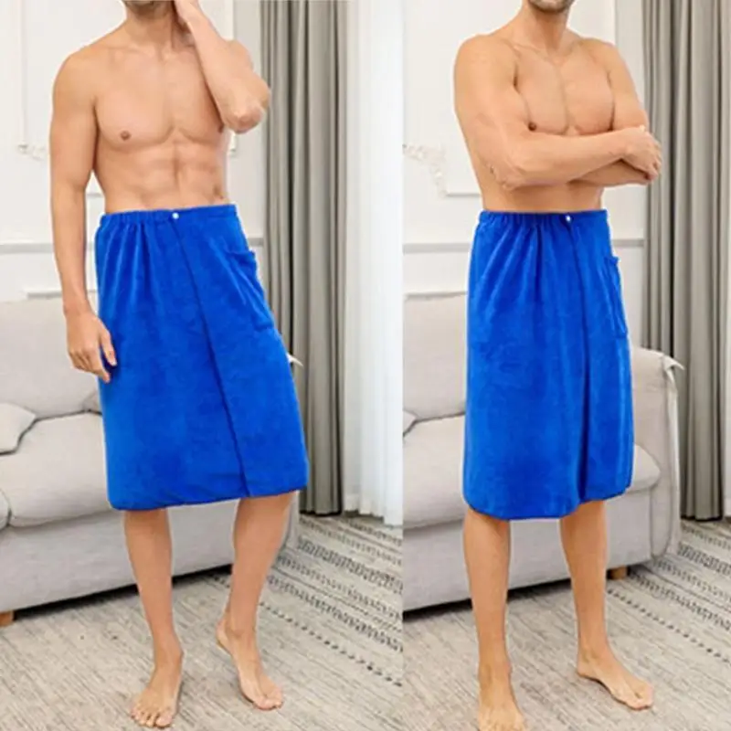 E8BD Man Wearable Bath Towel with Pocket Swimming Beach Towel Blanket Men Spa Shower Bath Wrap Towel 70x140cm