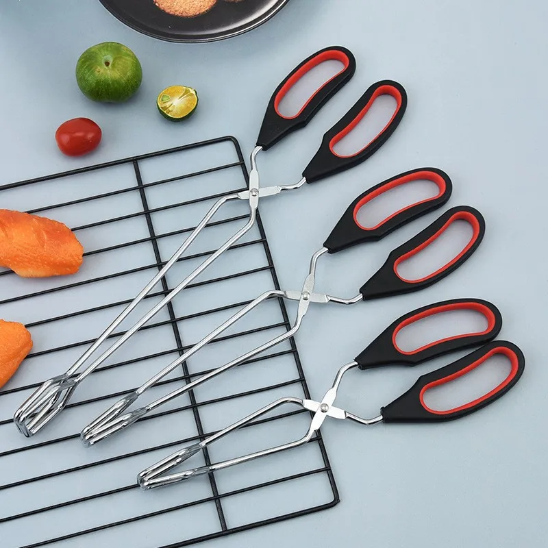 Herramientas para barbacoa, pinzas de tijera para barbacoa, pinzas para comida a la parrilla, tijera de mango largo, Clip para asar pan, pinzas para hornear en la cocina, accesorios para barbacoa