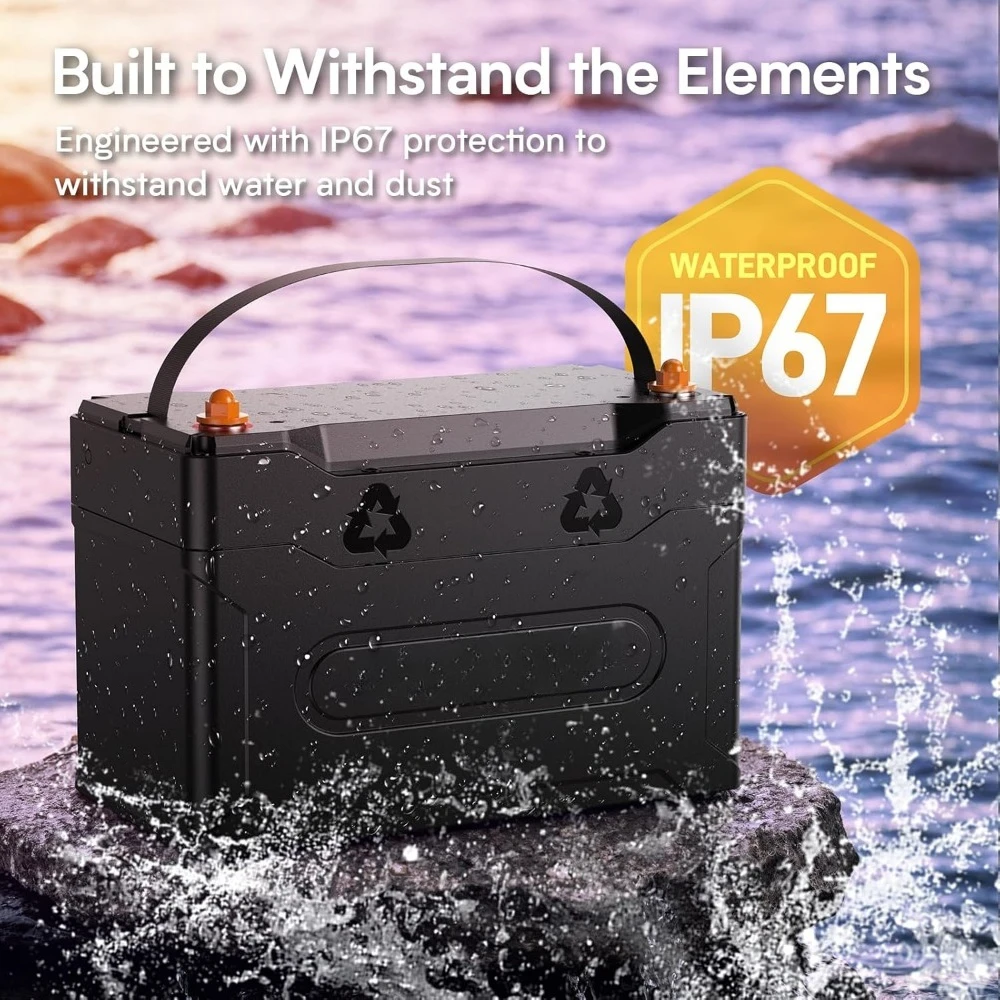 Built-in 100A BMS, Perfect for,12V 100Ah Group 31 Bluetooth LiFePO4 Battery, IP67 Waterproof Lithium Battery, 5000+ Deep Cycles
