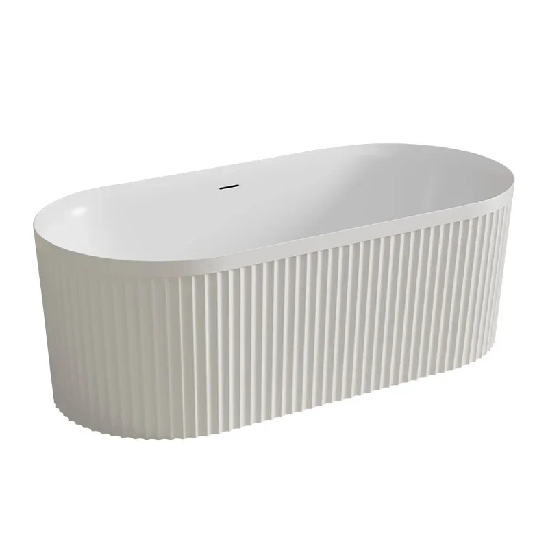 #Freestanding Bathtub, White Matte Acrylic Roman Column Design, Wavy Stripe Pattern, Integrated Bath Tub for Hotel Home Use