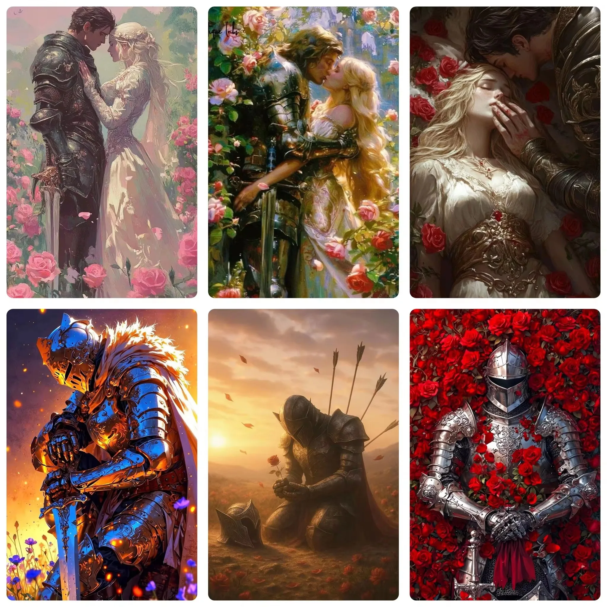 Diamond Painting Medieval Knight Romantic Fantasy Rose Flowers Mosaic Handmade Art Exquisite Creative Gift Home Decoration