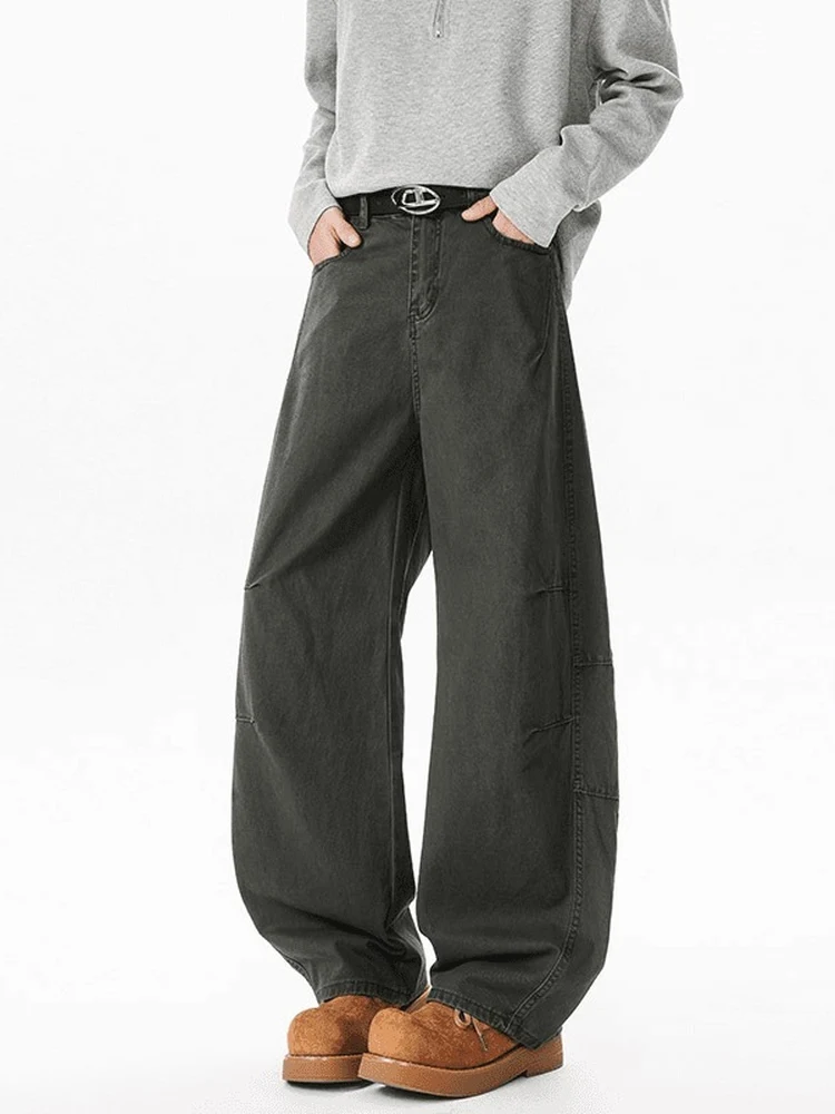 American Style Knife  Wide Leg Workwear Pants Men's Trendy Loose Fit Floor Length Casual Trousers Autumn New Pure Color D...
