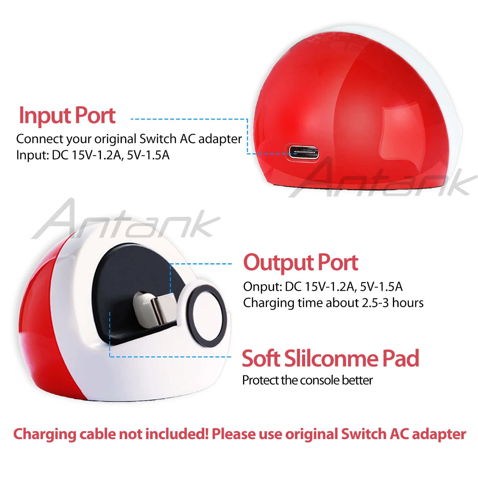 Antank Portable Charging Bracket For Nintendo Switch/Switch Lite/Switch OLED, Cute Switch Base, With USB-C port for Switch Game