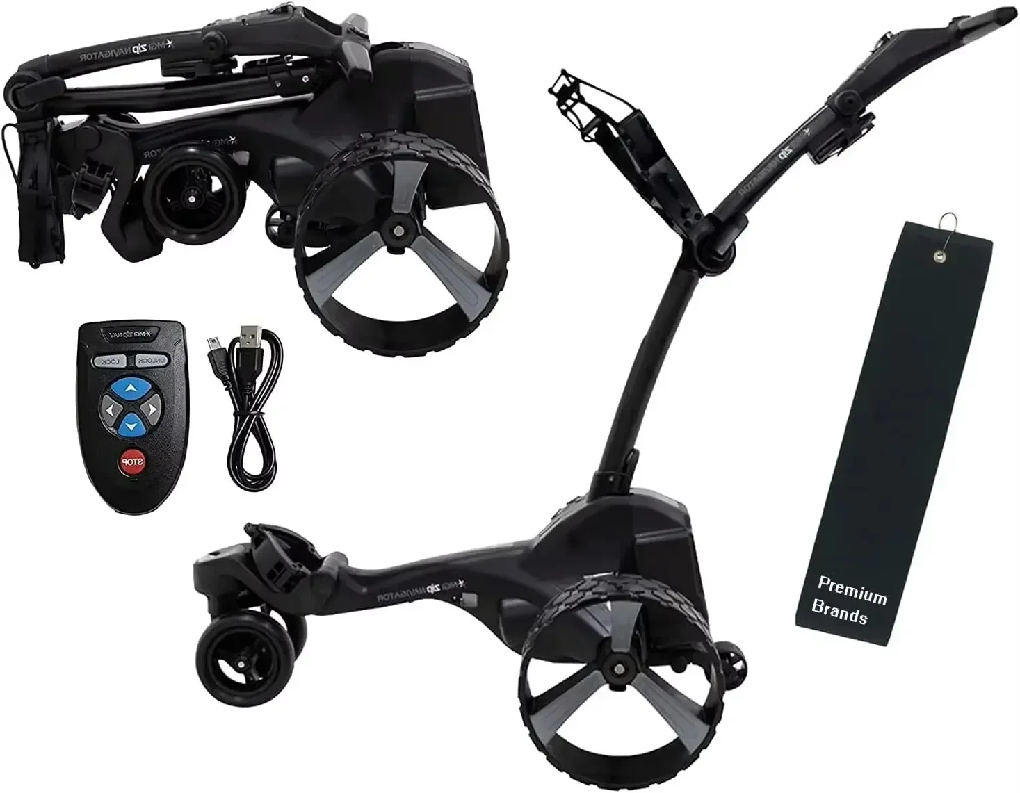 

BRAND NEW MGI Zip Navigator Remote Control Electric Golf Cart - Includes Premium Golf Towel | Drink Holder | Umbrella Holder