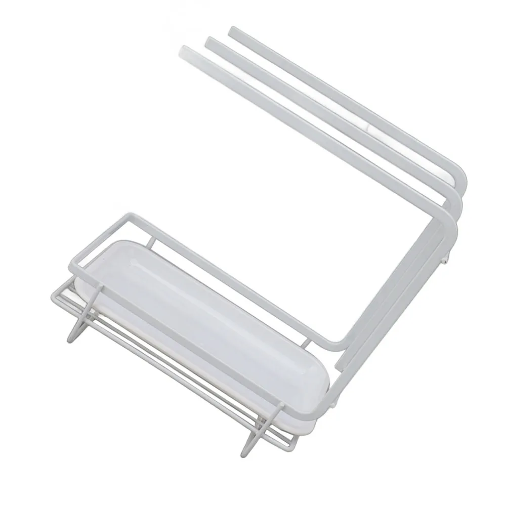 Durable Iron Sponge Holder 9.1 x 10.2 x 5.1in White/Black Sponge Organizer Drain Pan Dish Drying Rack For Bathroom Sink