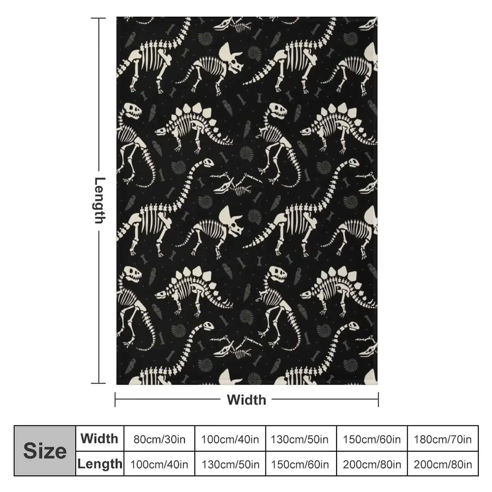 Dinosaur Fossils in Black Throw Blanket Multi-Purpose Vintage Blankets