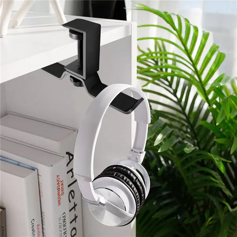 حامل سماعة الرأس المزدوج B68C تحت المكتب، حامل سماعة الرأس لمكتب ألعاب الكمبيوتر العالمي، يدور 360 درجة، رف تثبيت سماعة الأذن