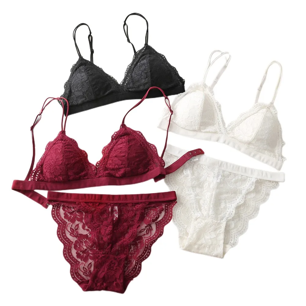 Set reggiseno e mutandine in pizzo da donna Set di biancheria intima in pizzo con ricamo Bralette in pizzo floreale reggiseno Push Up set di