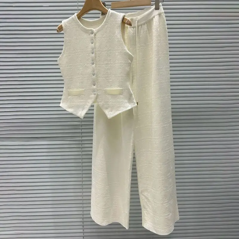 CHUJIE 2025 Herbst Neues französisches elegantes, stilvolles und temperamentvolles, schmal geschnittenes Weste + lässiges Hosen-Set mit Kordelzug