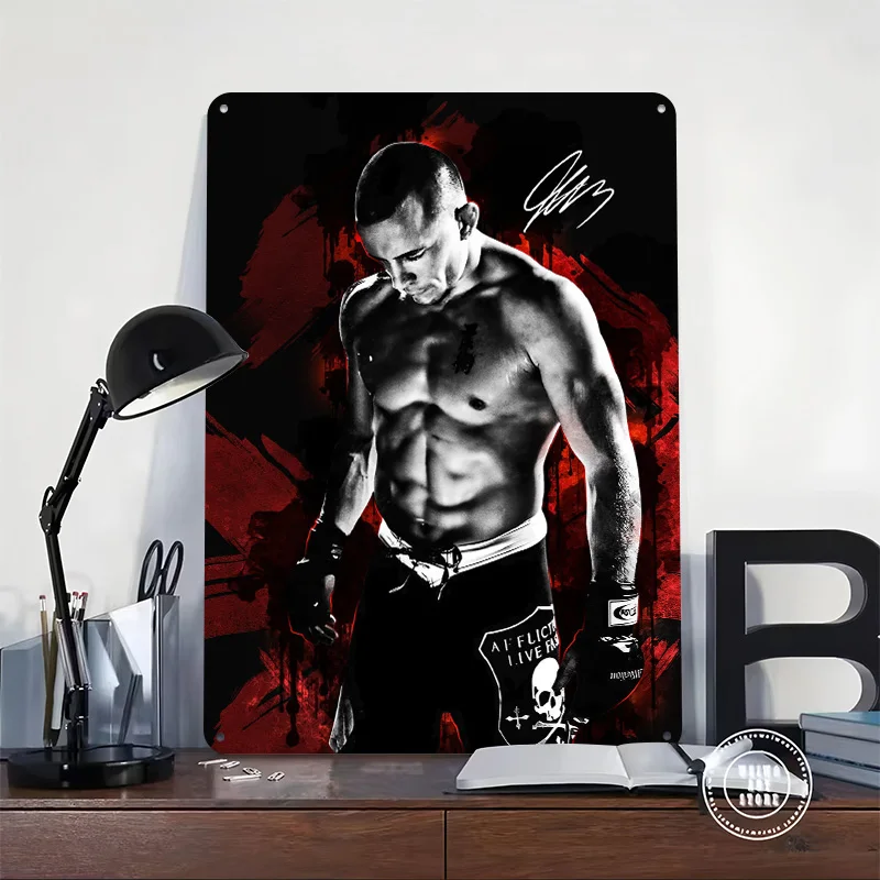 Georges St Pierre Portrait Metal Poster Perfect Gift for Fans Lovers Customized Wall Art Metal Sign for Modern Home Decoration
