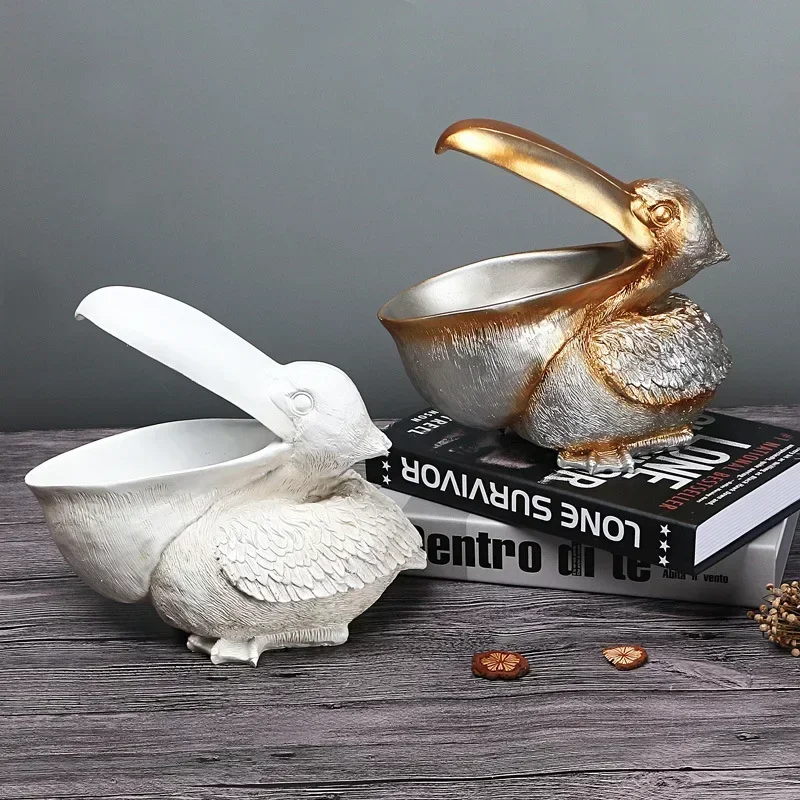 Big-billed Pelican Bird Storage Resin Sculpture Porch Living Room Bedroom Desktop Creative Home Crafts Ornament Decoration
