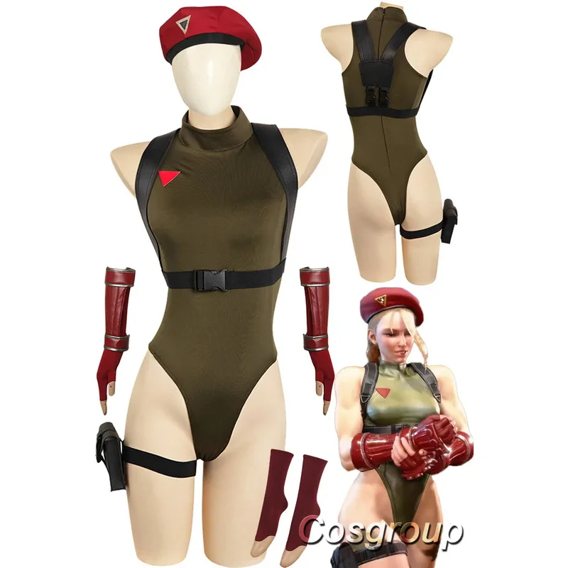 Classics Cammy Cosplay Role Play Red Beret Green Jumpsuit Anime Fighter Game SF Disguise Costume Adult Women Fantasy Outfits