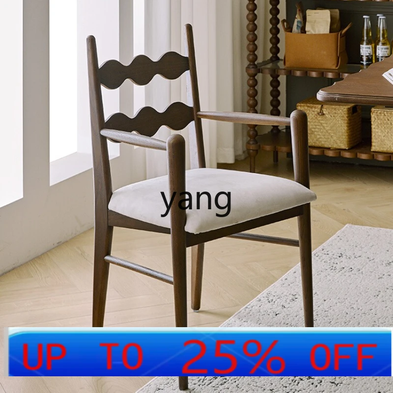 

LTT Light Retro Solid Wood Upholstered Dining Chair Vintage Balcony Lounge Chair French Retro Study Chair