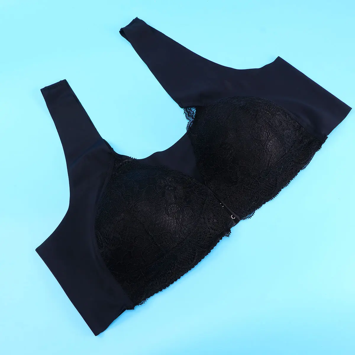 

No Steel Ring Bra Black Xl One-Piece Seamless Front Buckle Bra for Women Comfortable Soft Support Shaping Breast Protection