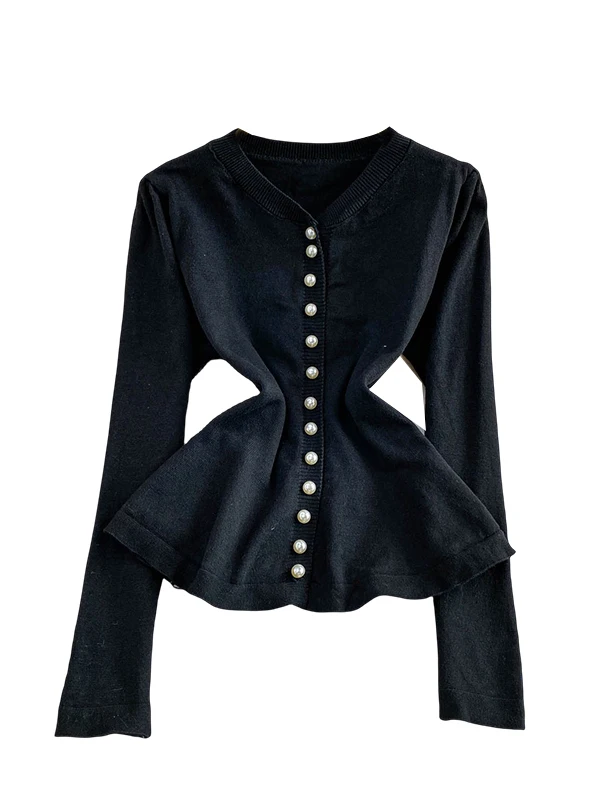 Ele Pearl Button Slim Fit rotondo Ne Capispalla da donna Pendolarismo Sle Autunno Inverno Versatile e affascinante Top