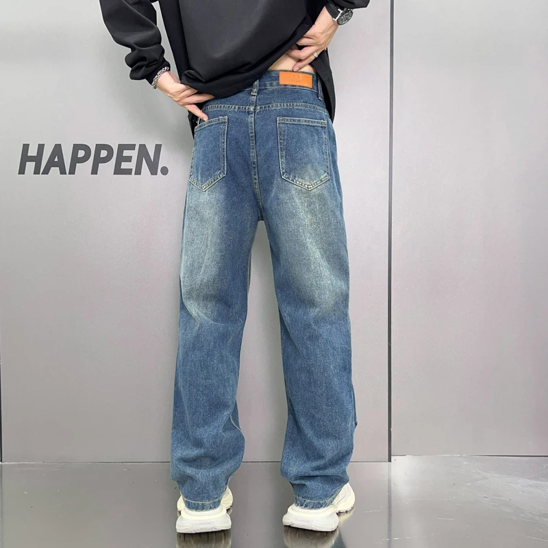 American style new trendy brand loose fitting straight leg black blue washed denim jeans baggy jeans men clothing jeans for men