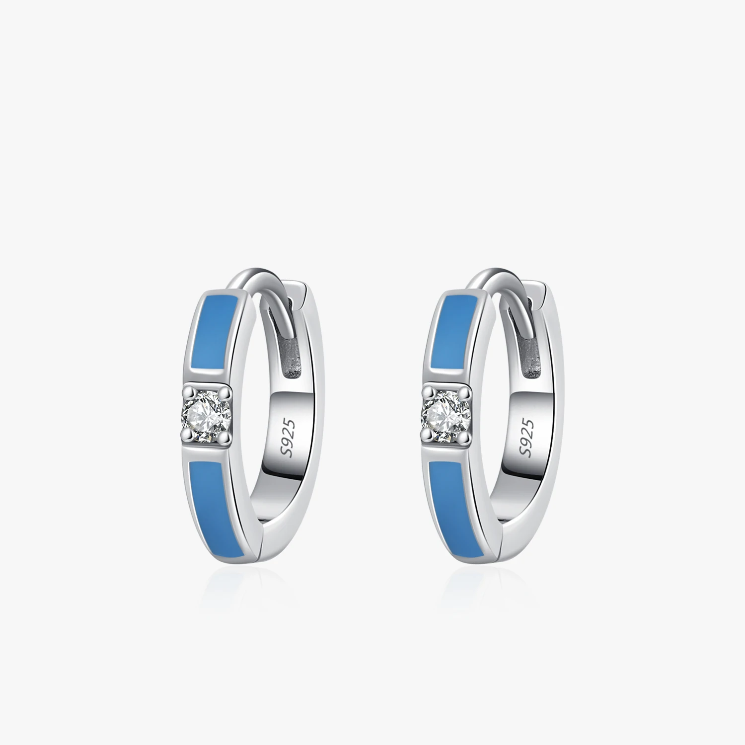 

Authentic 925 Sterling Silver Blue Enamel Earrings for Women Sparkling Zircon Fine Jewelry Wedding Gifts