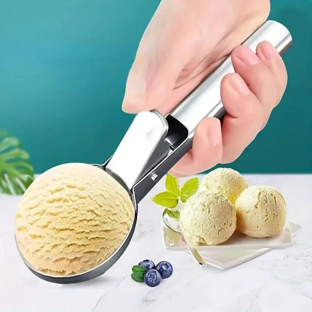 1pc Premium Stainless Steel Ice Cream Scoop with Trigger Watermelon Dessert Scoop Perfect for Frozen Yogurt Gelatos Sundaes