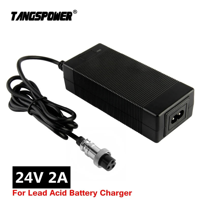 24V 2A Lead-Acid Battery Charger For Wheelchair Charger Golf cart Charger With 3-Prong Inline 12.44MM Plug 3P GX16 Connector