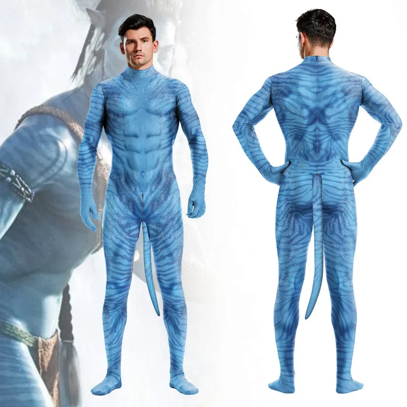 Creatieve Avatar 2 Jake Sully Cosplay Jumpsuit Party Rollenspel Neytiri Bodysuit Verkleed Outfit Zentai Pak Kostuum Met Staart