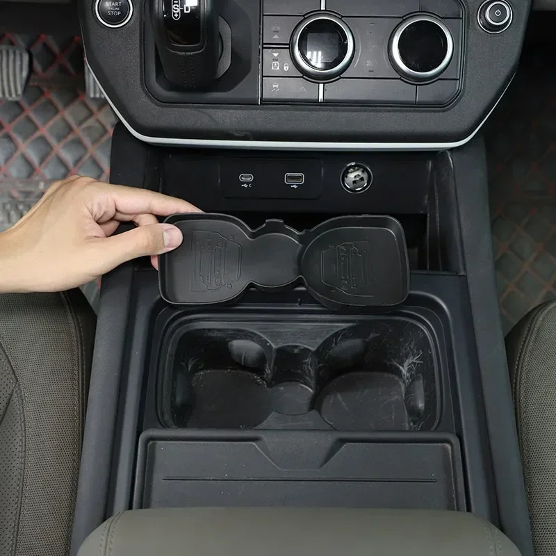 

For Land Rover Defender 90 110 130 2020-24 Interior Car Accessories TPE Black Car Center Console Water Coaster Non-Slip Mat Trim