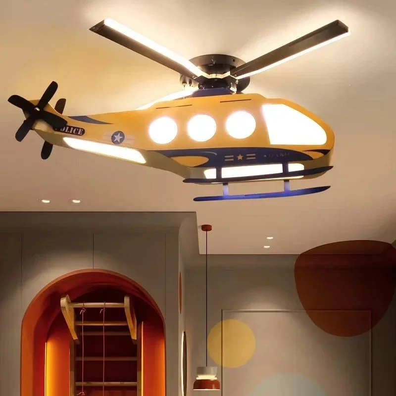 Cartoon Helicopter Model Fan Light - Modern Minimalist Creative Lighting Fixture for Kids' Room