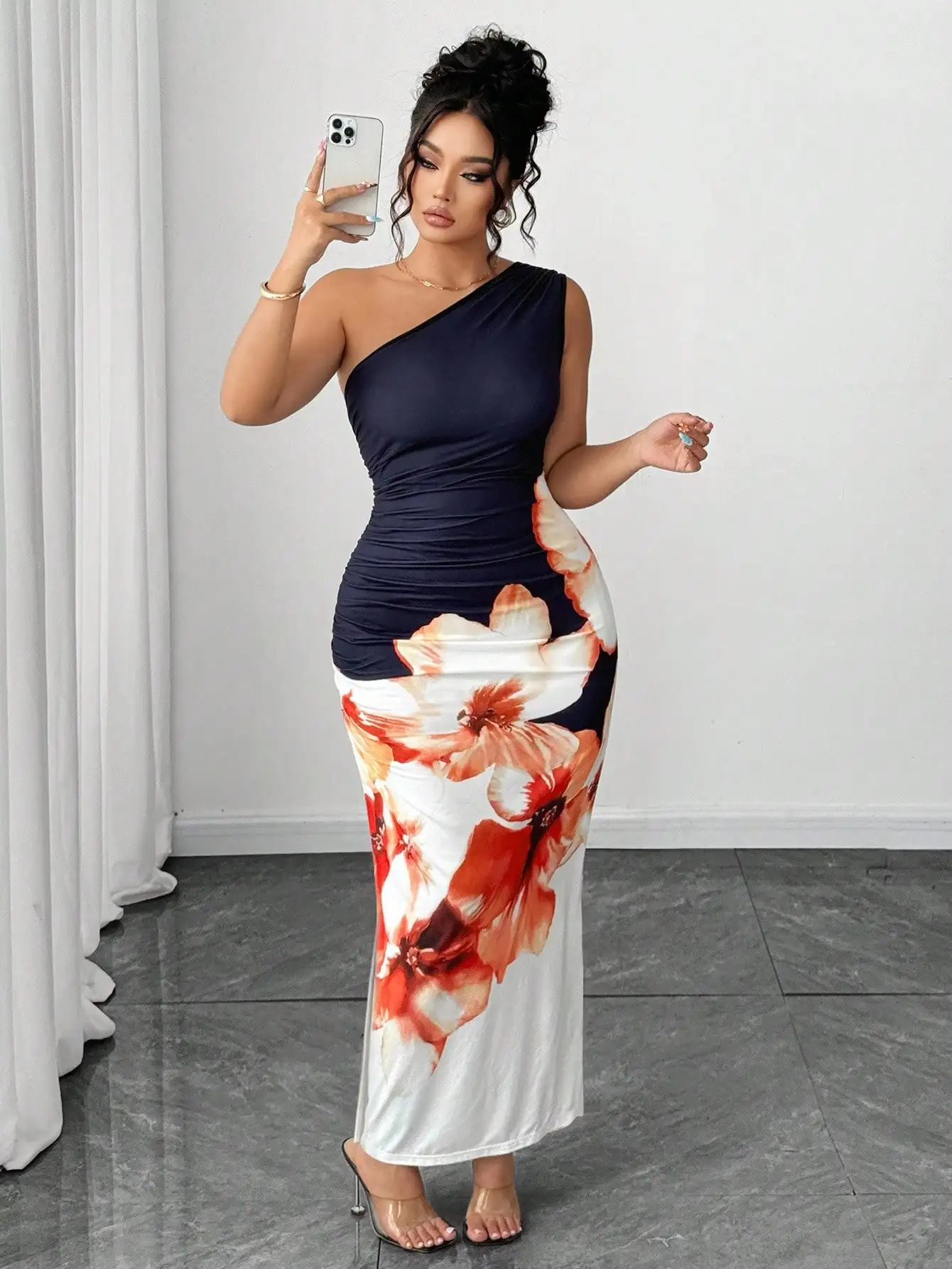 

One Shoulder Sleeveless Floral Print Long Dress For Women Elegant Casual Summer