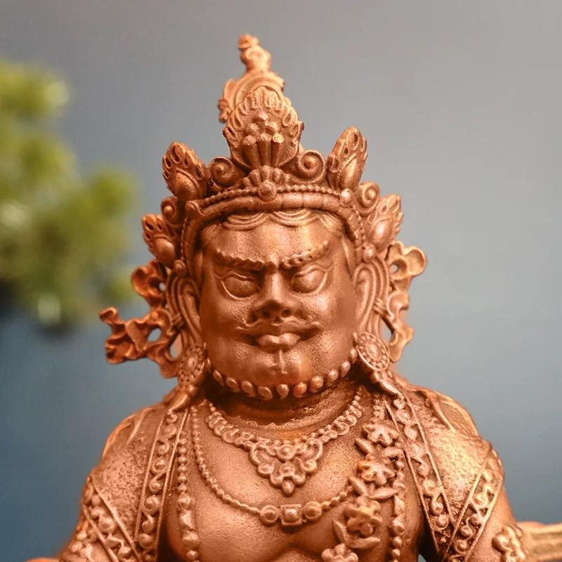 Tibetan-style yellow god of wealth Zambala bronze statue, red copper fine carving home decoration 3 inches 7 inches