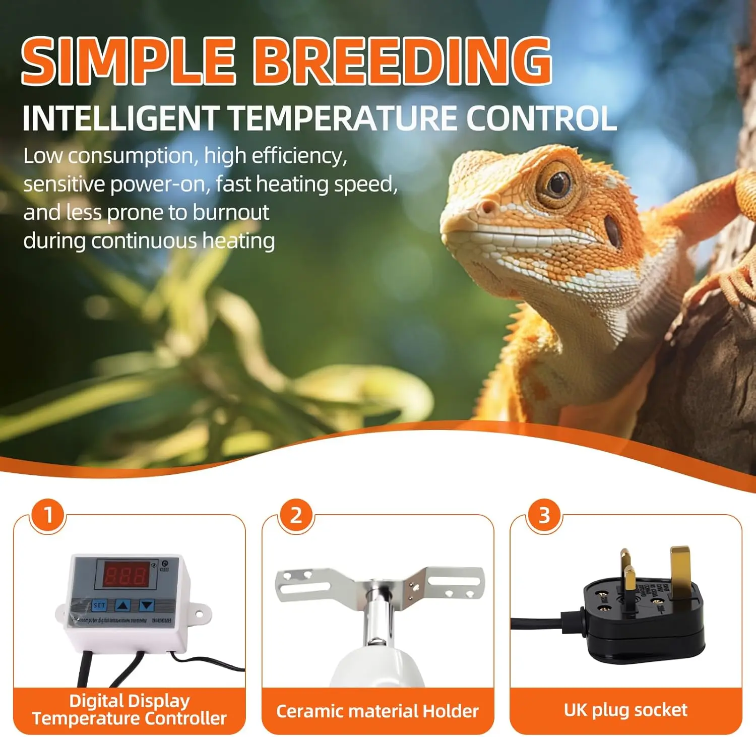 Reptile Heat Lamp Holder Heating Lamp with Temperature Controller Pet Heat Lamp Holder Ceramic Pet Heater Bracket for E27 Bulb