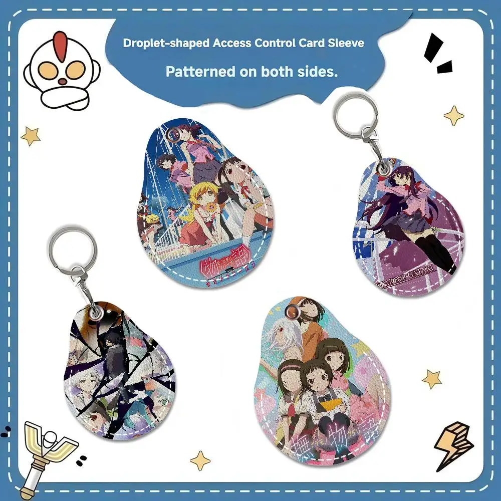 Monogatari Classic Vintage PU Access Case Anti-lost Anti-fall Card Holder Keychain Accessories Fingerprint-proof Key Tag Ring