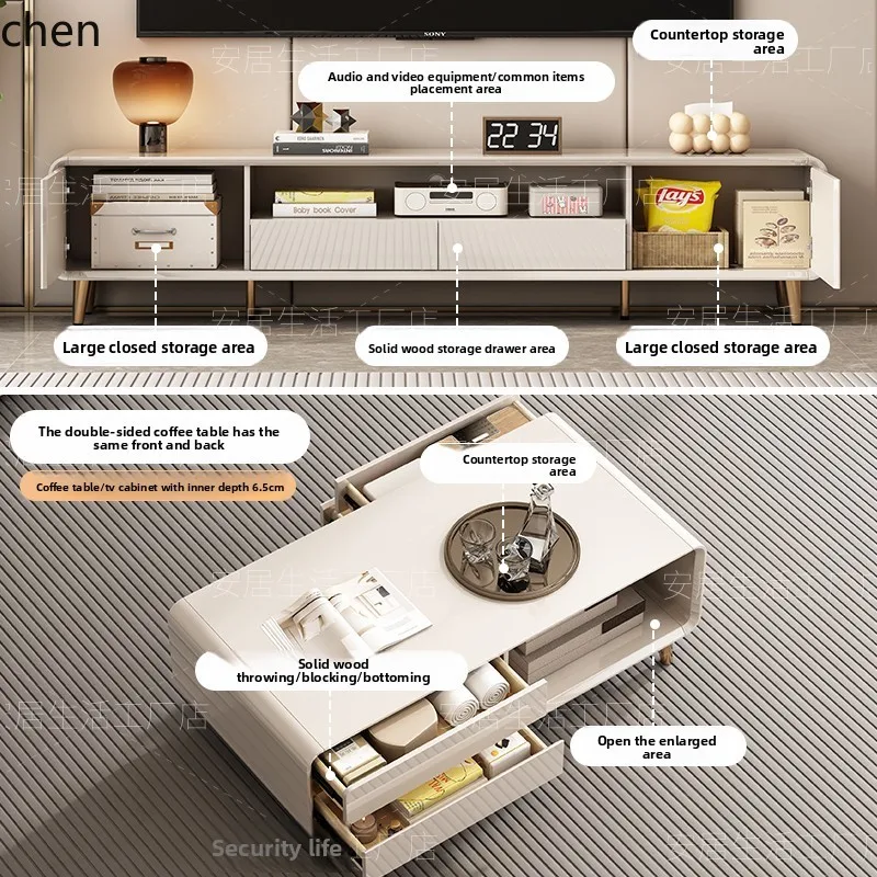 

ZM L solid wood TV cabinet living room new coffee table combination modern simple floor cabinet