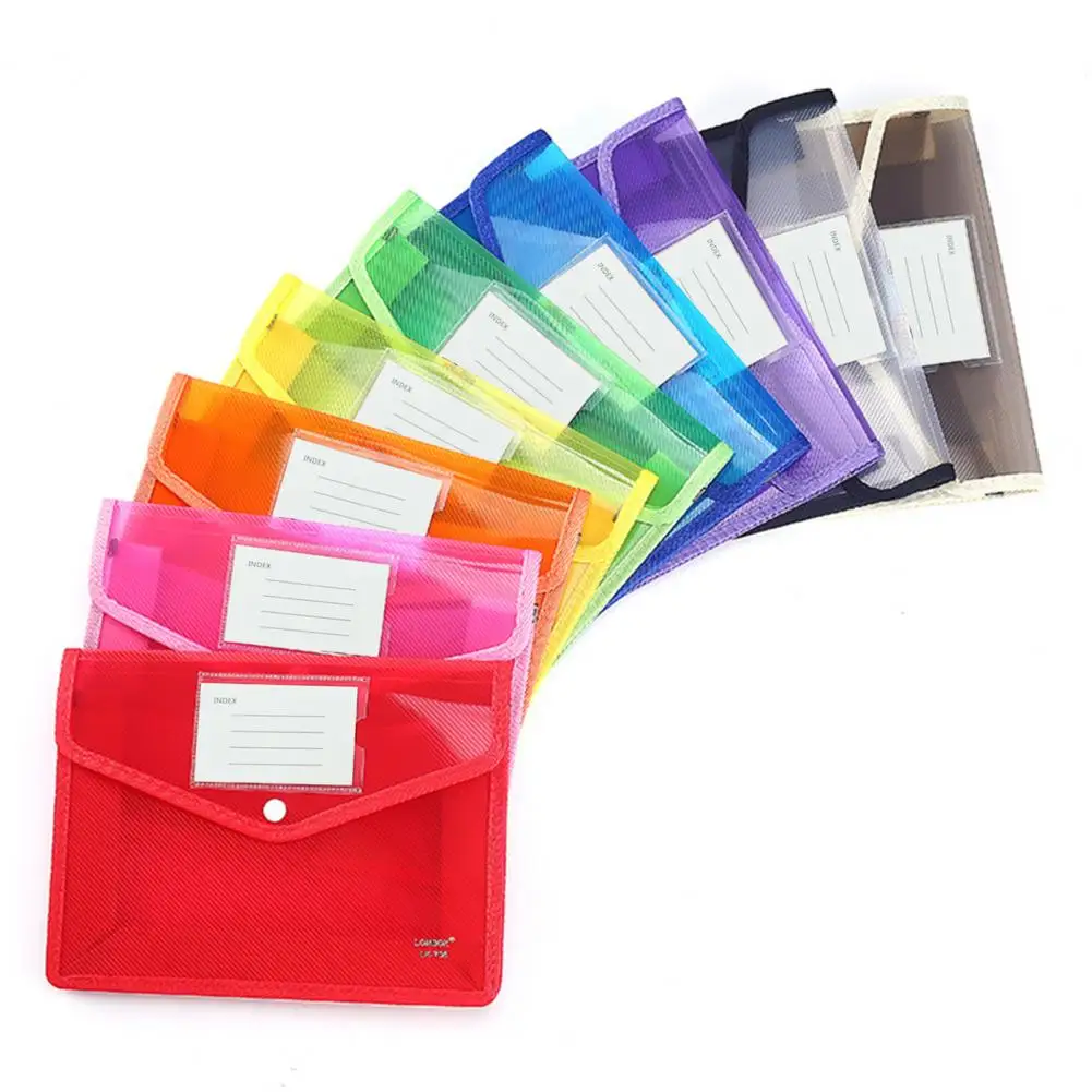 Carpeta de archivos A4 colorida con etiqueta, bolsillo, botón a presión, papel de examen portátil, documentos, carpeta de archivos escolares, suministros escolares