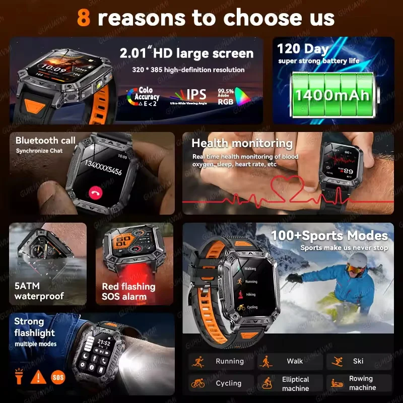 2026 New Ultra 1400mAh Battery Smart Watch Built in Dual-color Lamp Waterproof GPS Sports tracker Outdoors Military Smartwatches