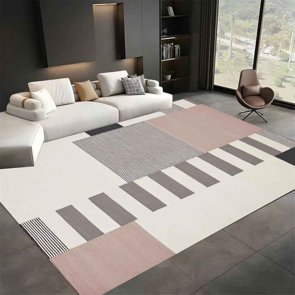 VIKAMA Modern Geometric Stripe Carpet Mat Brown Black Carpet Minimalist Living Room Bedroom Carpet Home Living Room Decoration